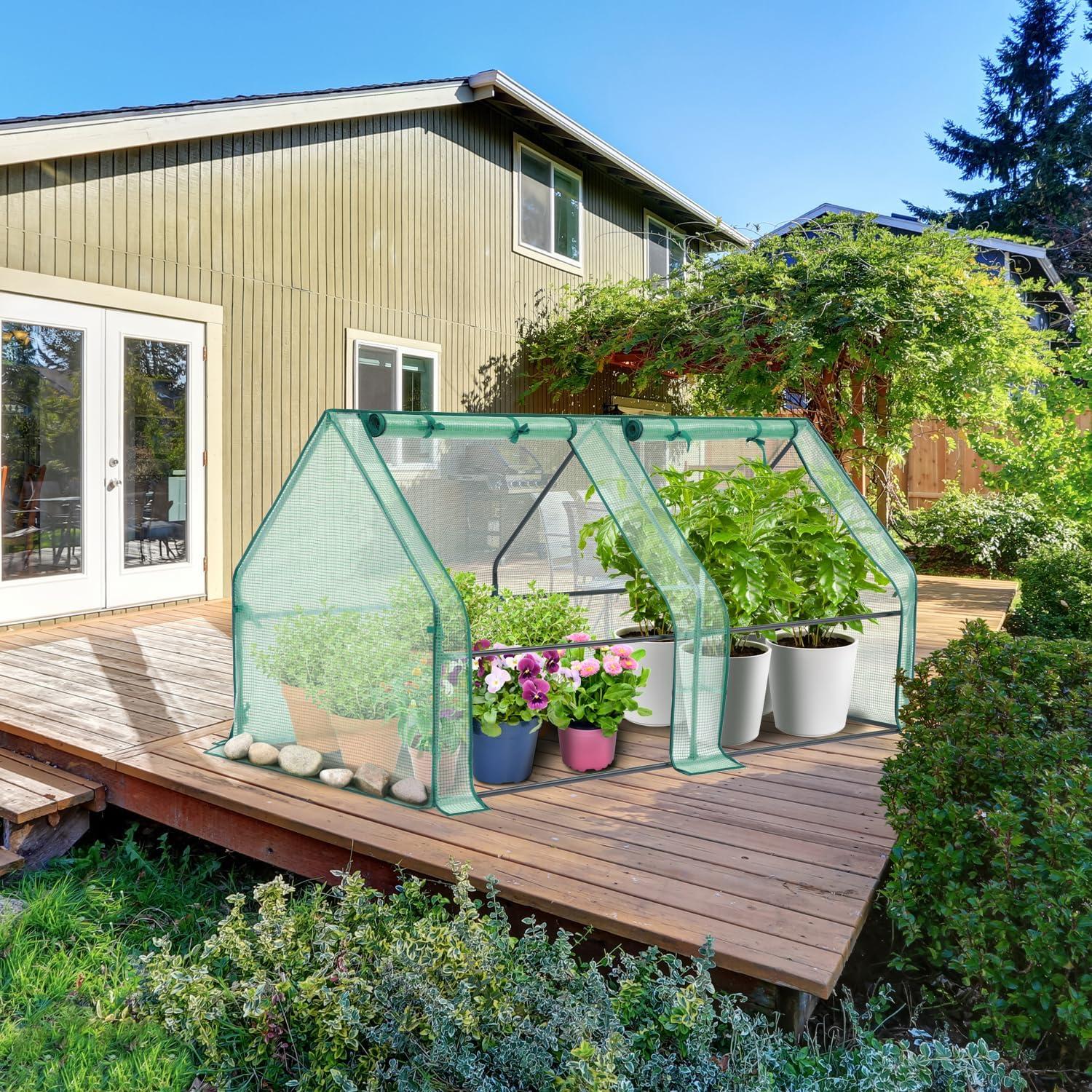 imageOhuhu Portable Mini Greenhouse 71quotx36quotx36quot Greenhouses for Outdoors with Dual Large Zipper Doors ampamp Ground Stakes Waterproof ampamp UV Protected Plastic Green House for Outside Garden Patio BackyardPE