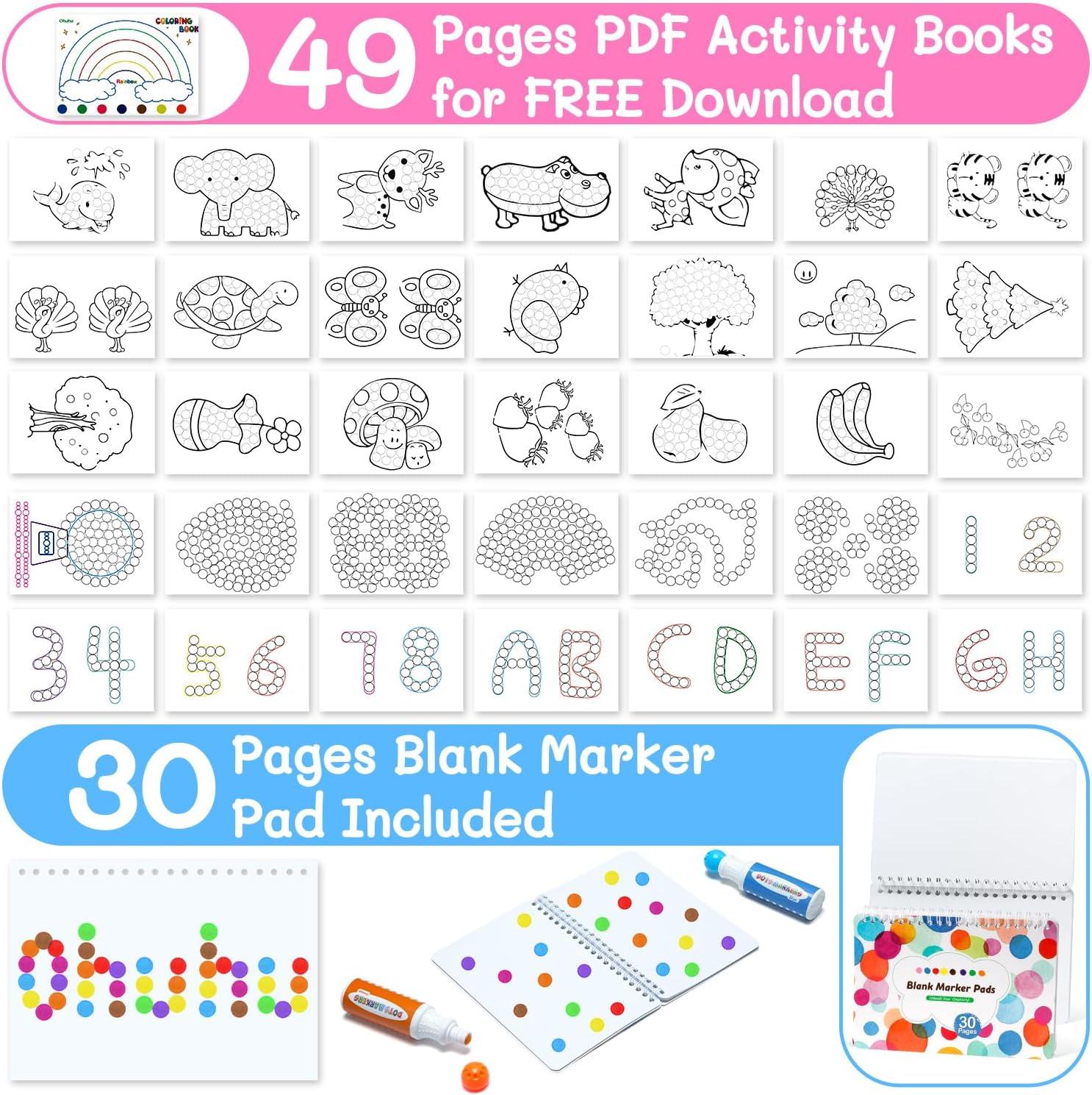 imageOhuhu Washable Dot Markers for Toddler 8 Colors Bingo Daubers 40 ml 141 oz with a Blank 30 Pages Kids Activity Book for Kids Children 3 Ages  Preschool NonToxic WaterBased Dot Art Markers