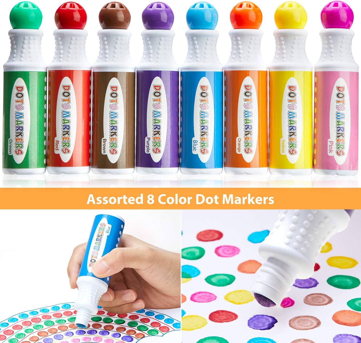 imageOhuhu Washable Dot Markers for Toddler 8 Colors Bingo Daubers 40 ml 141 oz with a Blank 30 Pages Kids Activity Book for Kids Children 3 Ages  Preschool NonToxic WaterBased Dot Art Markers