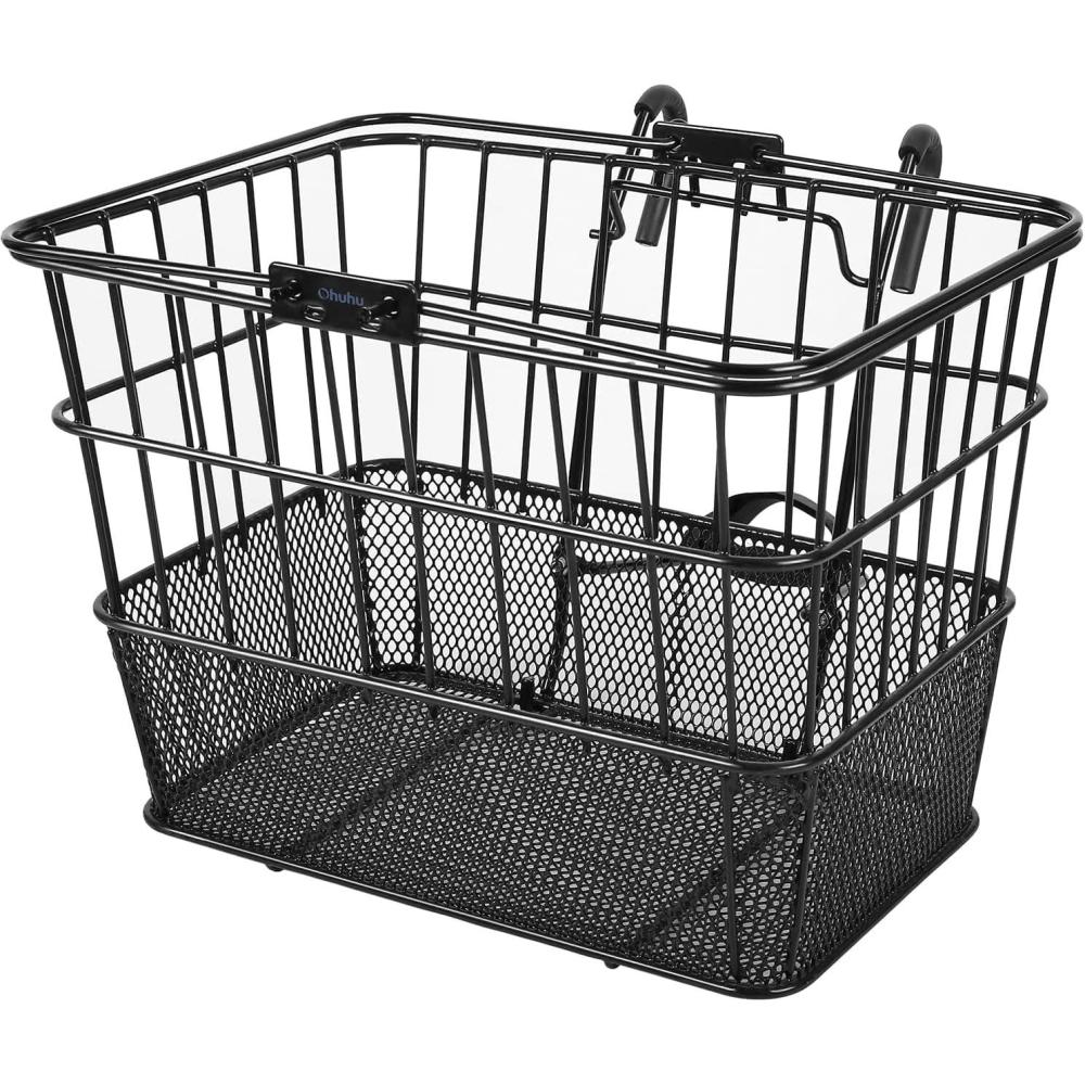 imageBike Basket Front Bicycle Baskets  Ohuhu Wire Basket for Bikes with Handles and Mesh Bottom Detachable Handlebar Bicycle Basket for Women Compatible with Electric Bikes Beach Cruisers