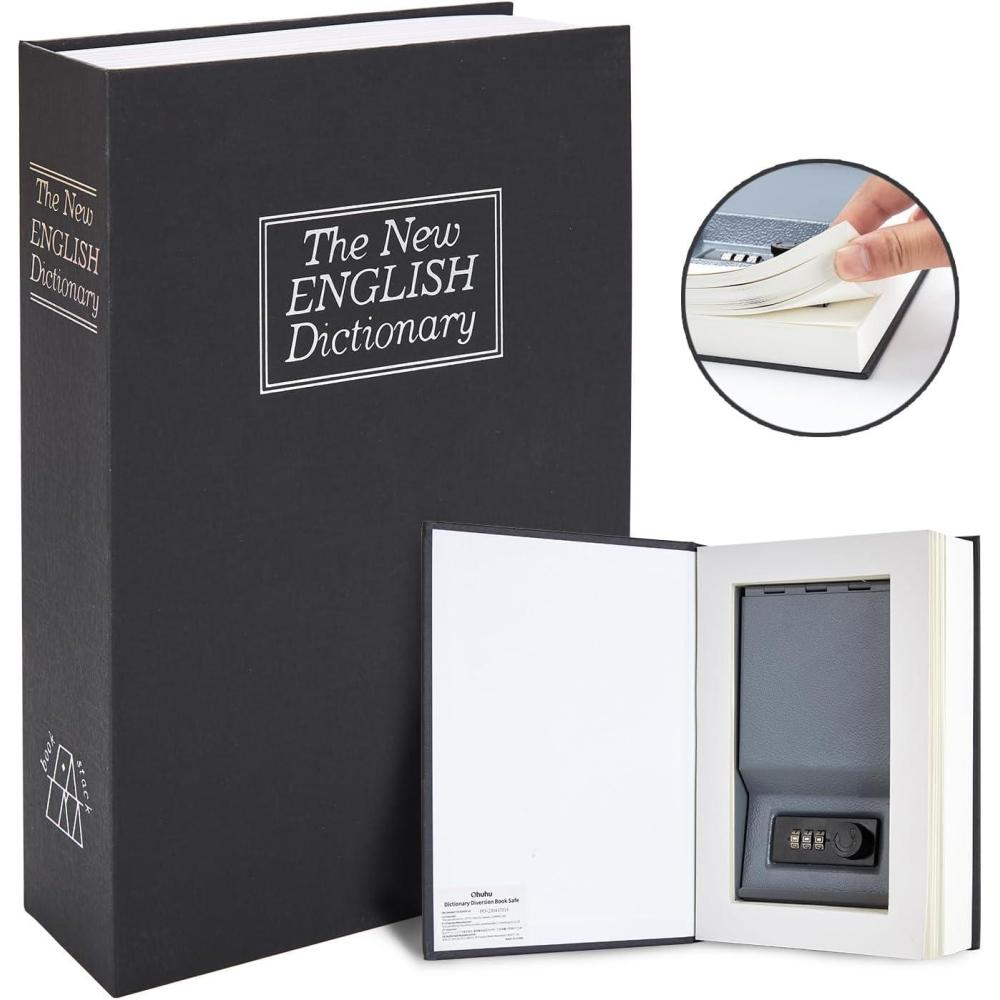imageBook Safe Box with Combination Lock Ohuhu Upgrade Dictionary Diversion Safe Secret Hidden Box for Home Office Portable Safe Box for Money Cash JewelryBlack  Real Paper