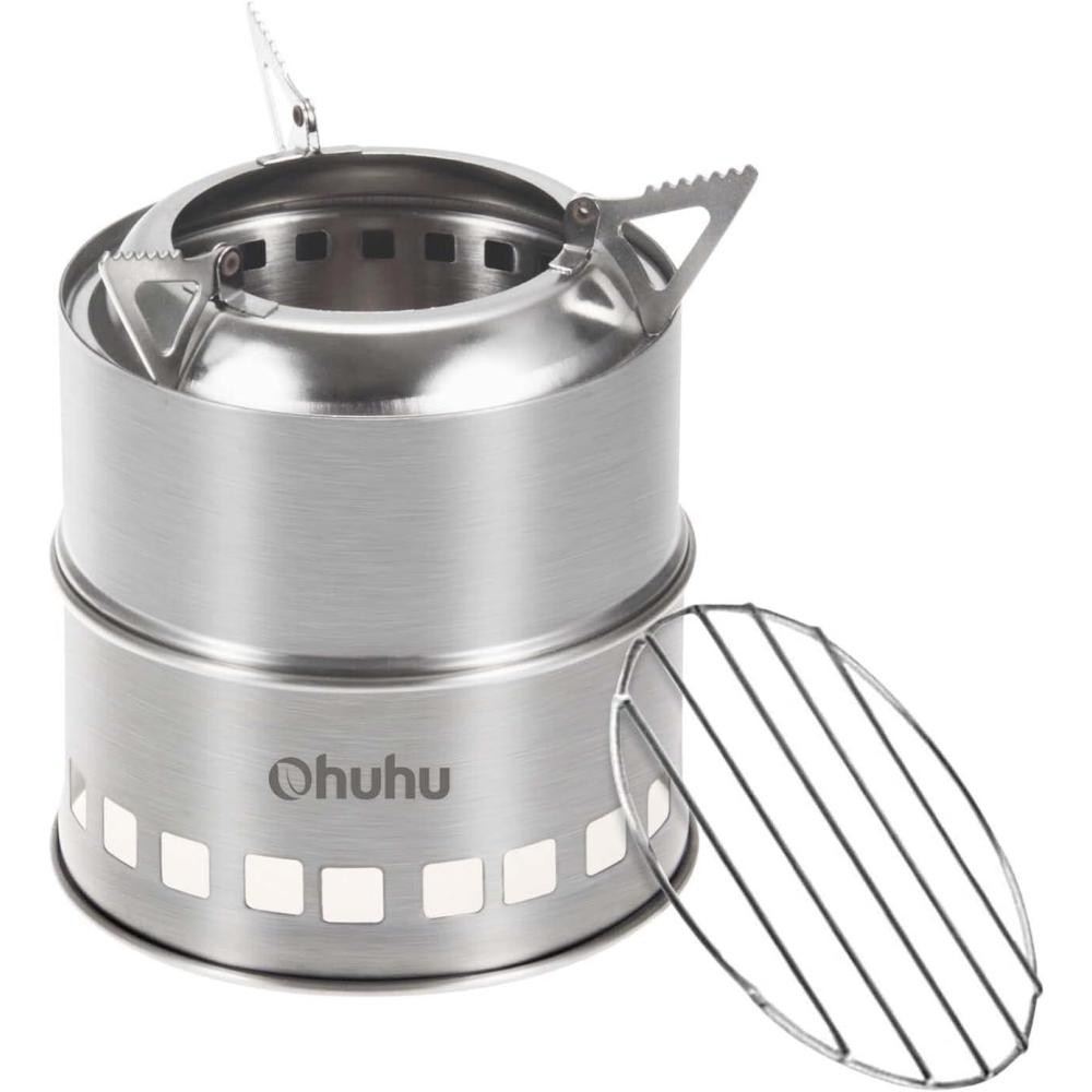 imageCamping Stove Ohuhu Camp Stove Wood Burning Stove Stainless Steel Stoves Mini Portable Stove for Camping Picnic BBQ Backpacking Hiking Survival Emergency Cooking Outdoor with Grill Grid Carry Bag