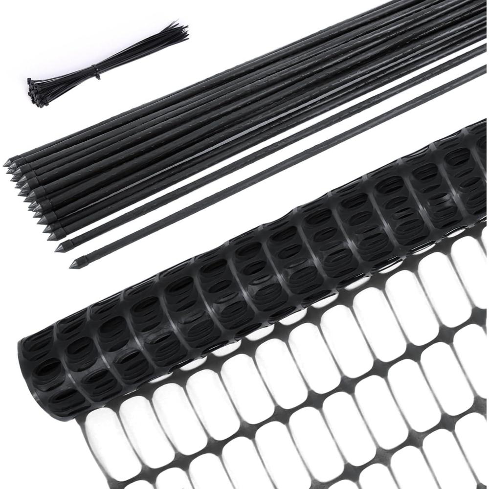 imageGarden Fence Animals Barrier Set Ohuhu 34FTx100FT Plastic Fence Roll with 25Pack 4FT Stakes Temporary Safety Netting Reusable Pool Fencing Snow Fence Poultry Fences for Deer Chicken Dog BlackBlack