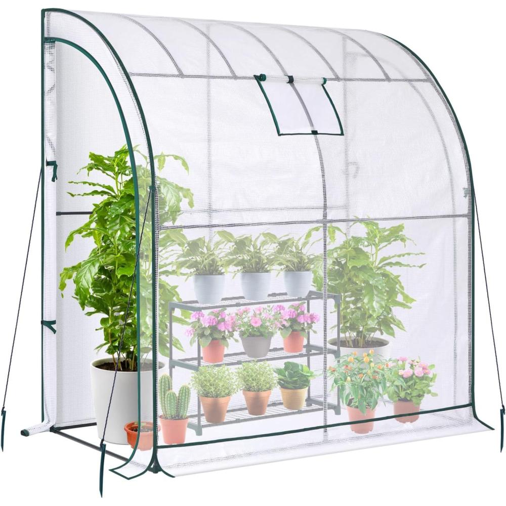 imageLeanto Greenhouse with 3Tier Shelves Ohuhu Portable Walkin Wall Mounted Green House with Mesh Windows 79quotx39quotx83quot Large Greenhouses with 2 RollUp Zipper Doors Reinforced Structure for OutdoorsWhite PE