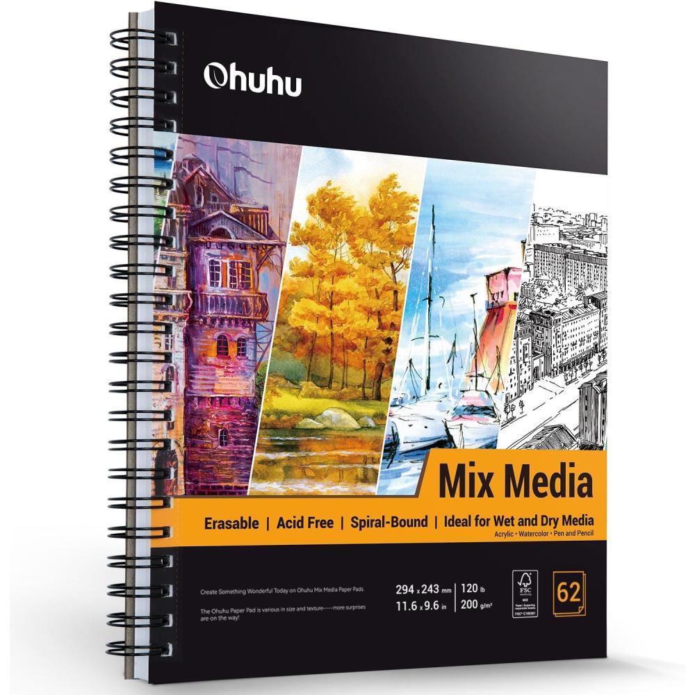 imageMix Media Pad Ohuhu Mixed Media Art Sketchbook 120 LB200 GSM Heavyweight Papers 62 Sheets124 Pages Spiral Bound Mixed Media Paper Pad for Christmas Gift 85x6 in11696 IN