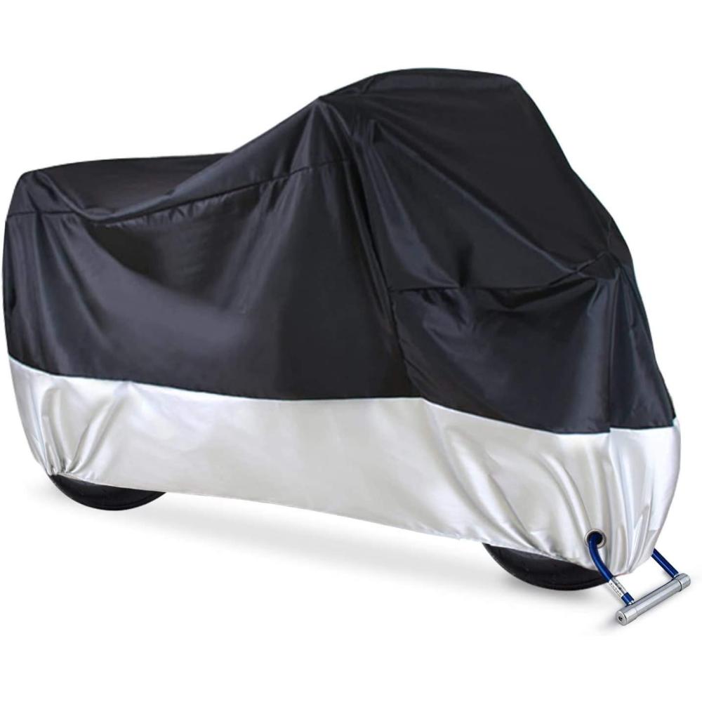imageMotorcycle Cover Ohuhu All Season Waterproof Snowproof Motorbike Covers with Lock Holes Fits up to 108quot Motors Bikes Scooters for Honda Yamaha Suzuki Harley KawasakiXX Large BlackSilver
