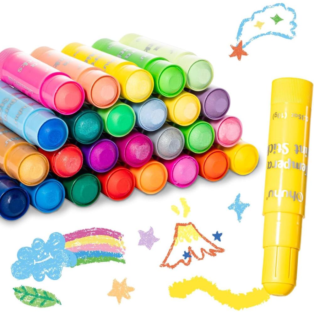 imageOhuhu 36 Colors Tempera Paint Sticks Washable Tempera Paint Set for Kids Quick Drying Nontoxic for Drawing Graffiti Works Great on Paper Glass Wood Ceramic Canvas Rock