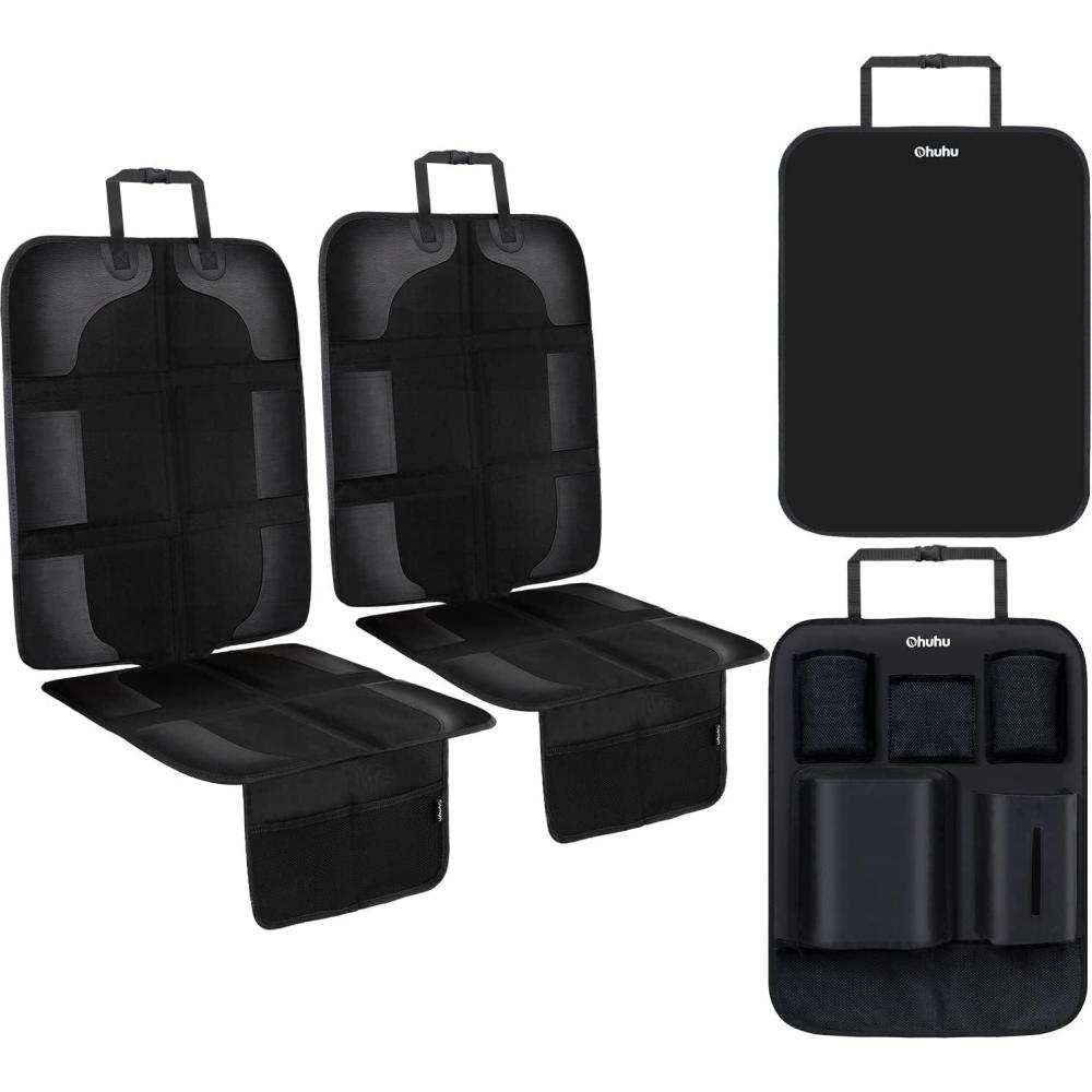 imageOhuhu 4 Packs Thickest Child Car Seat Protectors and Kick Mat Car Back Seat Cover 2 Sets Auto Seat Cover for Carseats and Kids Kick Mats with Backseat Organizer Pockets Storage Perfect for Dog Mats