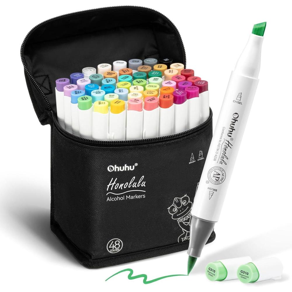 imageOhuhu Alcohol Markers Brush Tip Double Tipped Art Marker Set for Artist Adults Coloring Illustration 48 Colors Brush ampamp Fine Honolulu B RefillableChisel  Brush