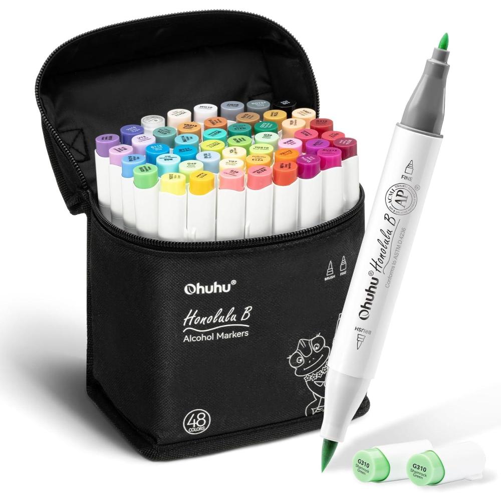 imageOhuhu Alcohol Markers Brush Tip Double Tipped Art Marker Set for Artist Adults Coloring Illustration 48 Colors Brush ampamp Fine Honolulu B RefillableFine  Brush