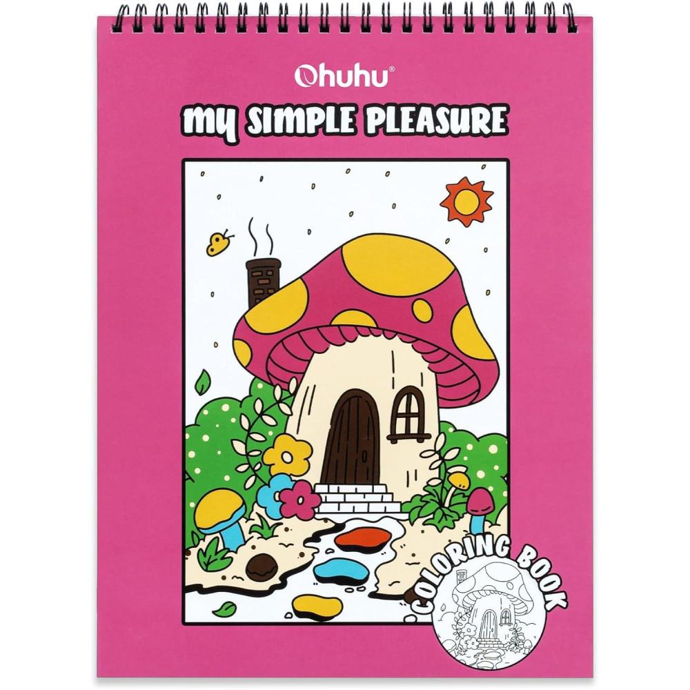 imageOhuhu DoubleSided Bleedproof Coloring Book for Alcohol Markers  8quotx10quot My Simple Pleasure Coloring Book  20 Sheets40 Patterns  Top SpiralBound Design  StressRelieving Gift for Adults TeensWarm White