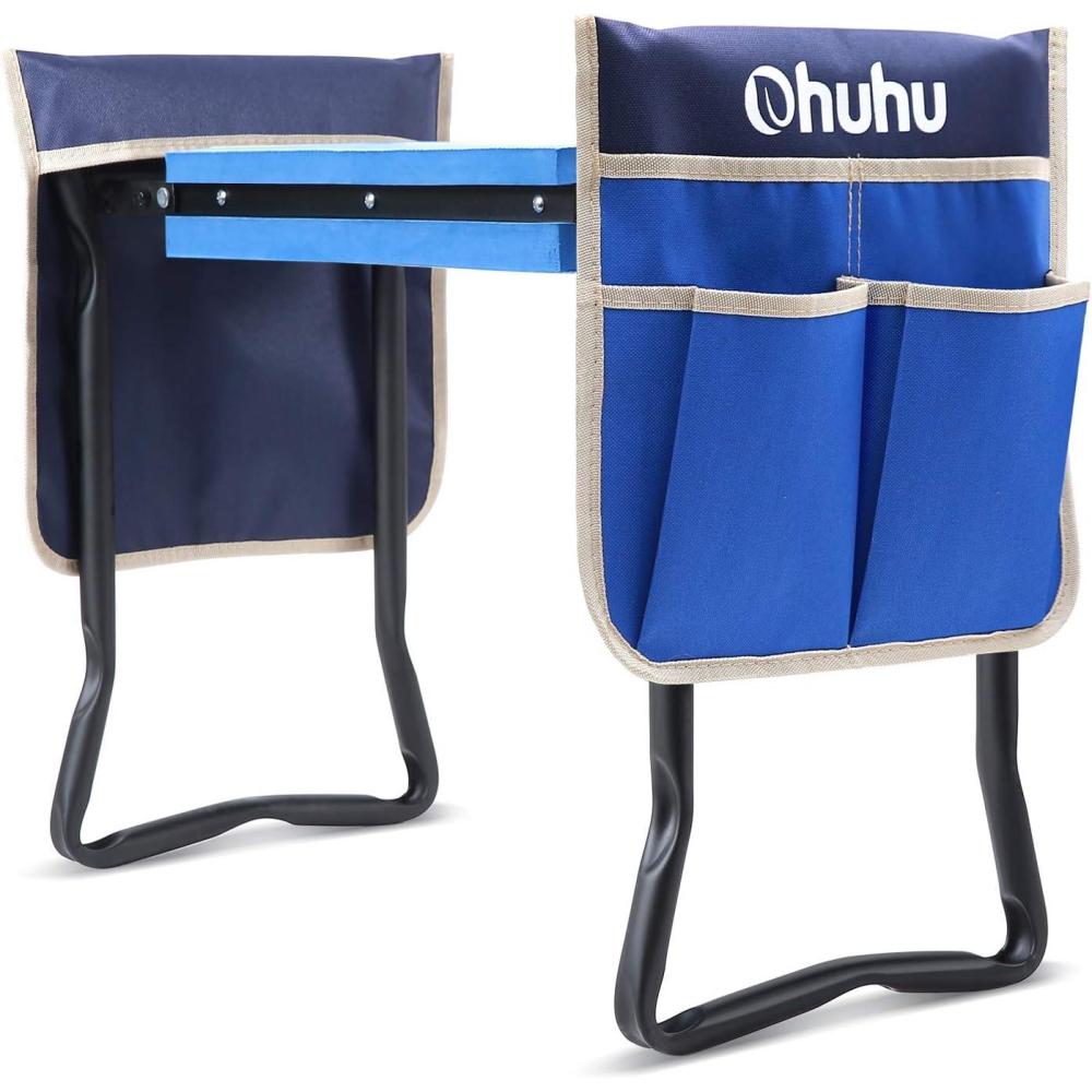 imageOhuhu Garden Stool Garden Kneeler and Seat Foldable Gardening Bench Heavy Duty with Thicker Wider Kneeling Pad 2 Large Tool Pouches Gifts for Fathers Day Men Gardener Parents Elders FriendsLapis Blue