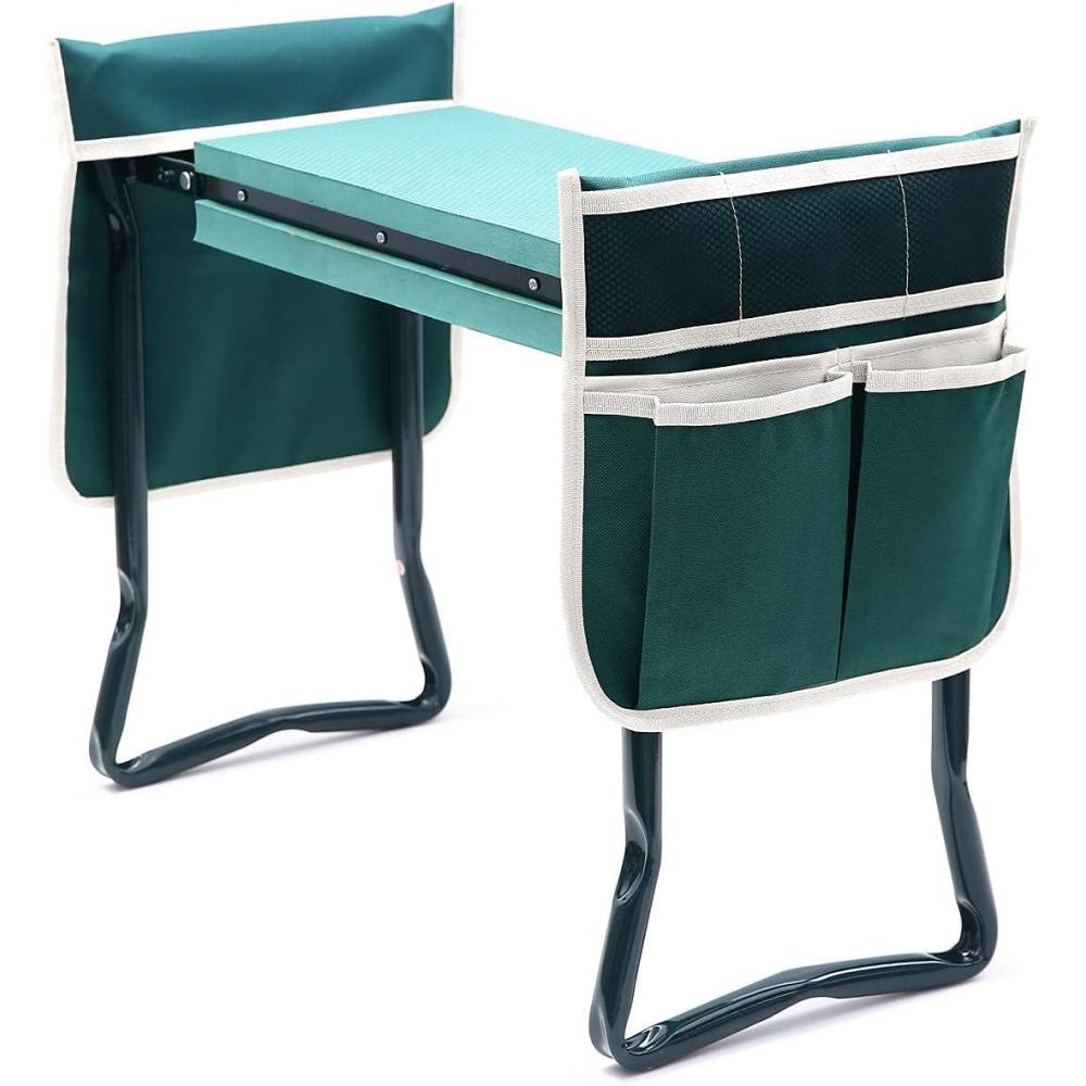 imageOhuhu Garden Stool Garden Kneeler and Seat Foldable Gardening Bench Heavy Duty with Thicker Wider Kneeling Pad 2 Large Tool Pouches Gifts for Fathers Day Men Gardener Parents Elders FriendsGreen