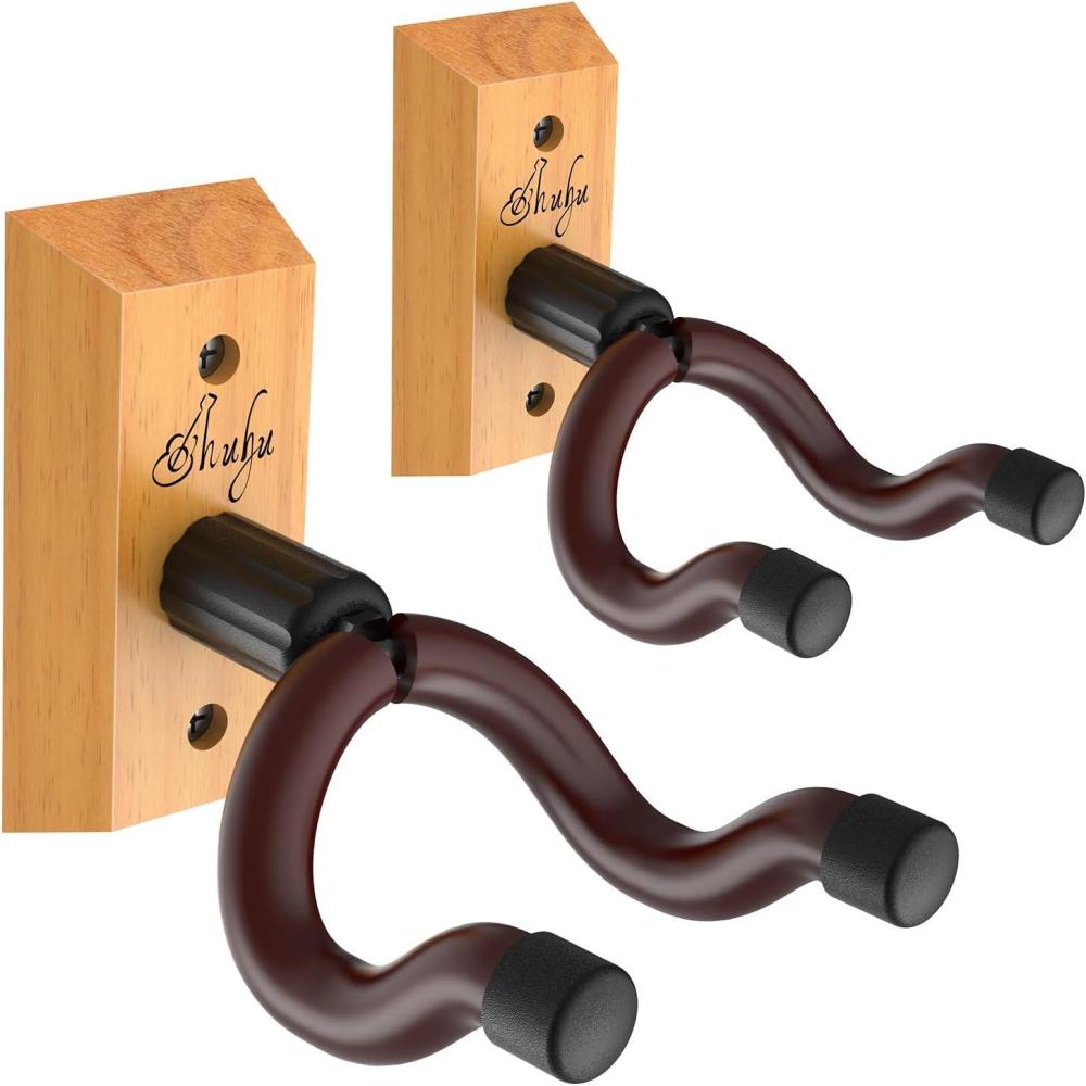 imageOhuhu Guitar Wall Hangers 2Pack Wall Mount with Screws AntiSlip V Shape Rotatable Hardwood Mount Hook Holder Stand for Electric Acoustic Guitar Ukulele Bass Banjo Mandolin