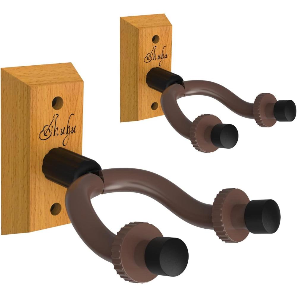 imageOhuhu Guitar Wall Mount Hanger 6Pack Rotatable Hardwood Guitar Hangers with ScrewsAdjustable Stopper for Ukulele Bass Banjo MandolinWood2 Pack