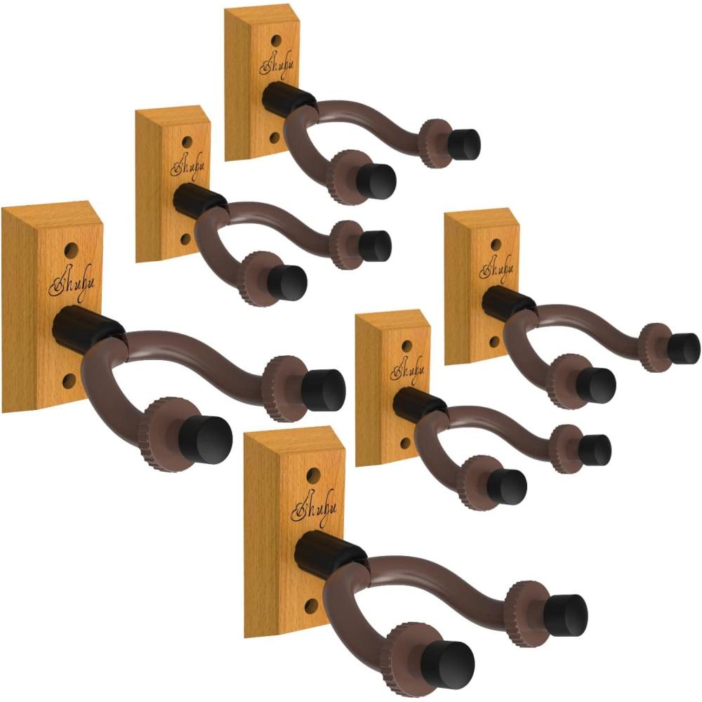 imageOhuhu Guitar Wall Mount Hanger 6Pack Rotatable Hardwood Guitar Hangers with ScrewsAdjustable Stopper for Ukulele Bass Banjo MandolinWood6 Pack