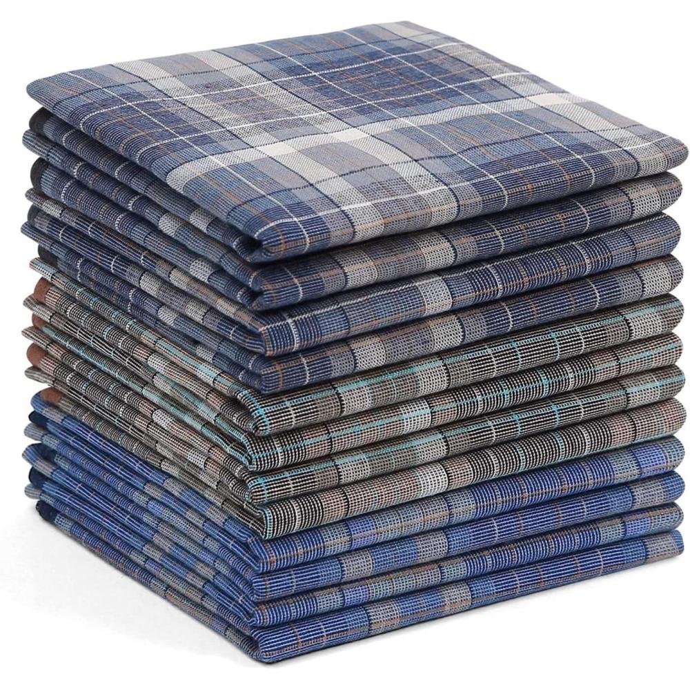 imageOhuhu Handkerchiefs for Men 12PCS 100 Cotton Classic Pocket Squares Set GiftLight Plaid  3 Colors