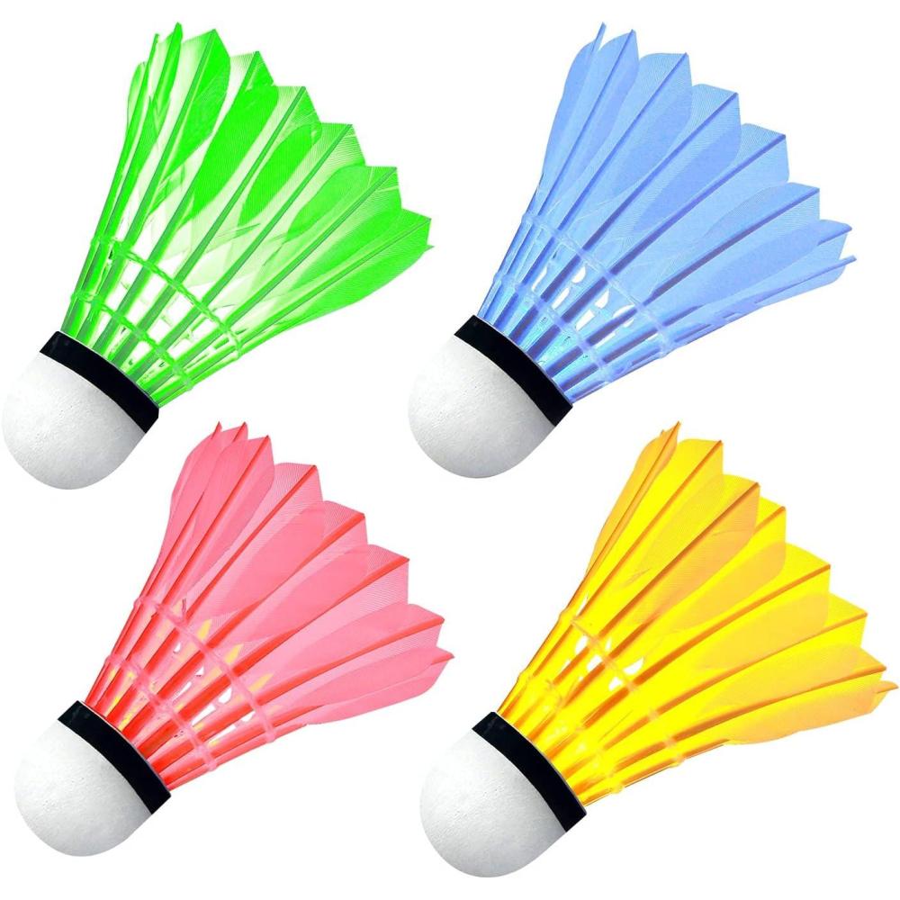 imageOhuhu LED Badminton Shuttlecocks 4 Pack Lighting Birdies Shuttlecock Nylon Glow in The Dark Birdie Balls for Baseball Practice Glow in The Dark Badminton for Indoor Outdoor Sports Activities