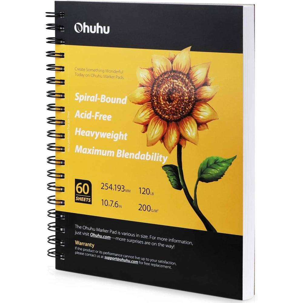 imageOhuhu Marker Pads Art Sketchbook 165quotx117quot XL A3 Large Paper Size 120 lb200 gsm Heavy Smooth Drawing Papers 48 Sheets96 Pages Spiral Bound Sketch Book for Alcohol Markers Christmas Gift76  10