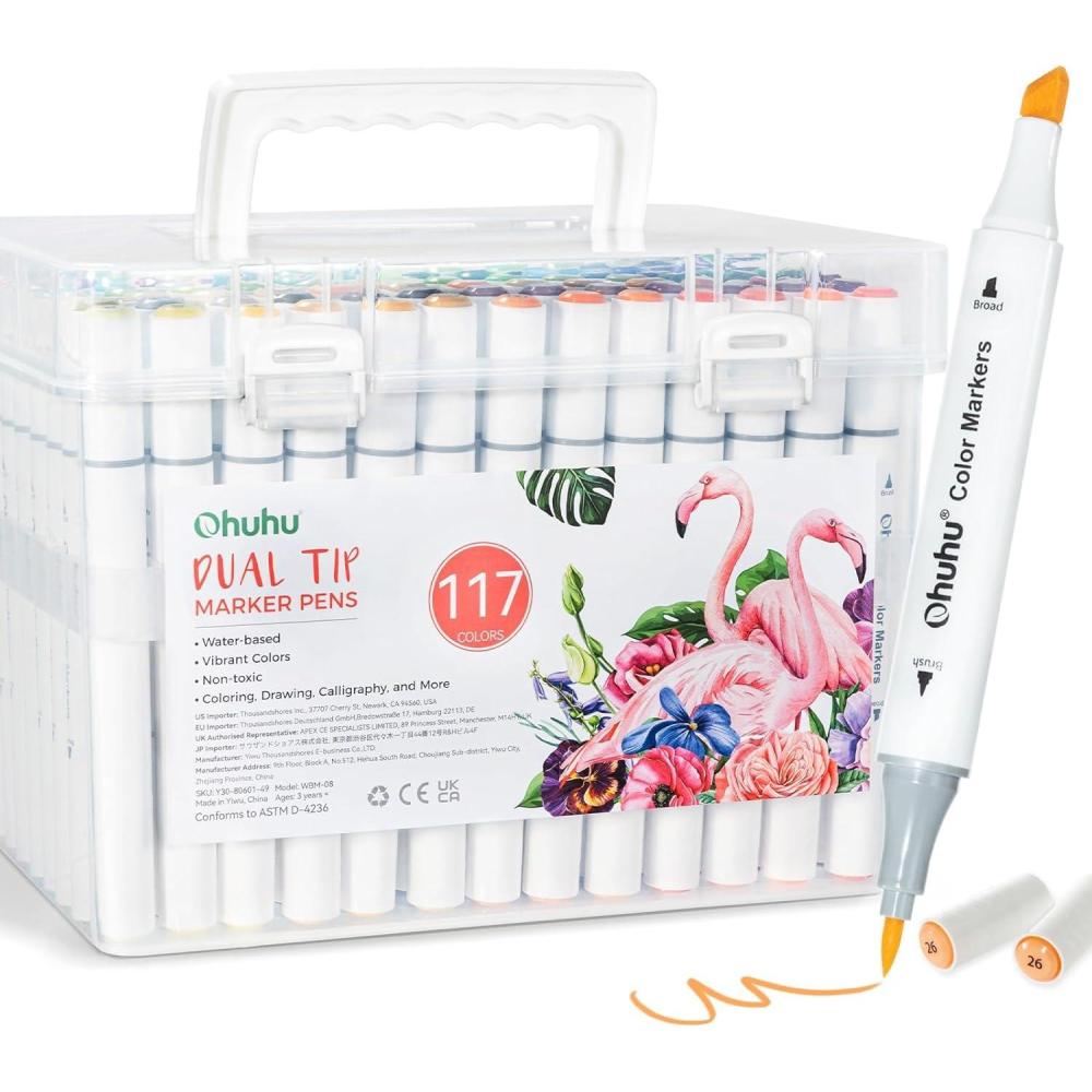 imageOhuhu Markers for Adult Coloring Books No Bleeding 60 Colors Waterbased Dual Tips Brush ampamp Chisel Coloring Markers for Kids Adults Beginners Drawing Pens for Journaling Lettering117 Colors