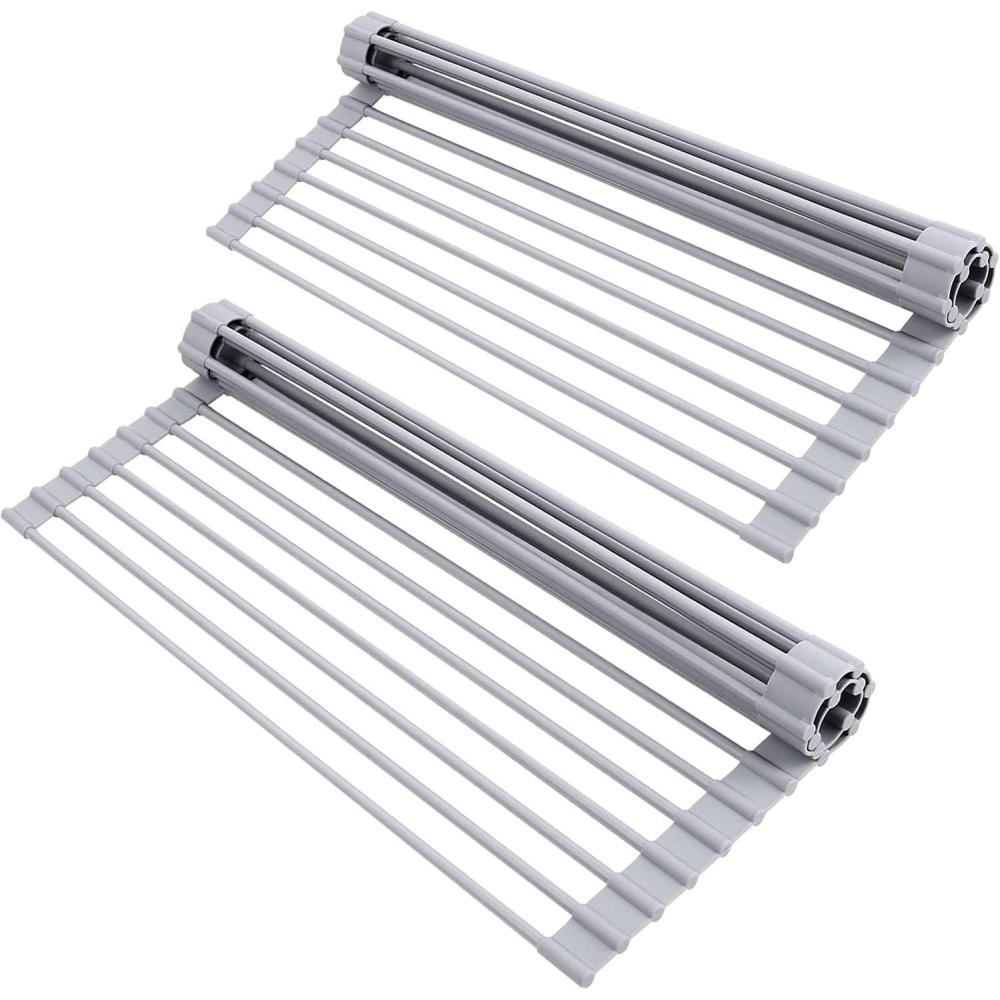 imageOhuhu Over Sink Dish Drying Rack 2 Pack Roll Up Drying Rack 17quot L x 13quot W HeatResistant AntiSlip Silicone Coated Sink Drying Racks Mat for Kitchen Counter Organizer