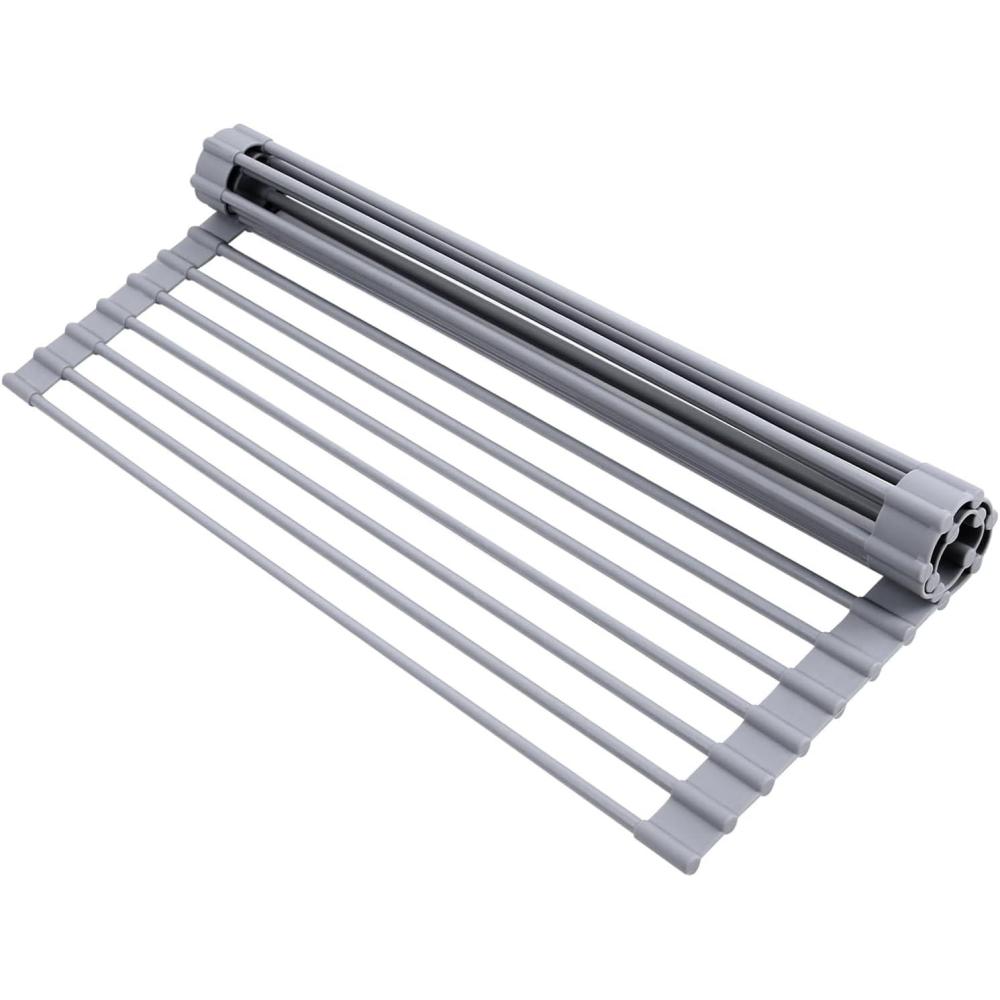imageOhuhu Over Sink Dish Drying Rack Silicone Wrapped 176quot W x 154quot L Large Over The Sink Roll Up Dish Drainer  Foldable Sink Drying Rack Rolling Drain Mats AntiSlip Multipurpose for Kitchen CounterGray