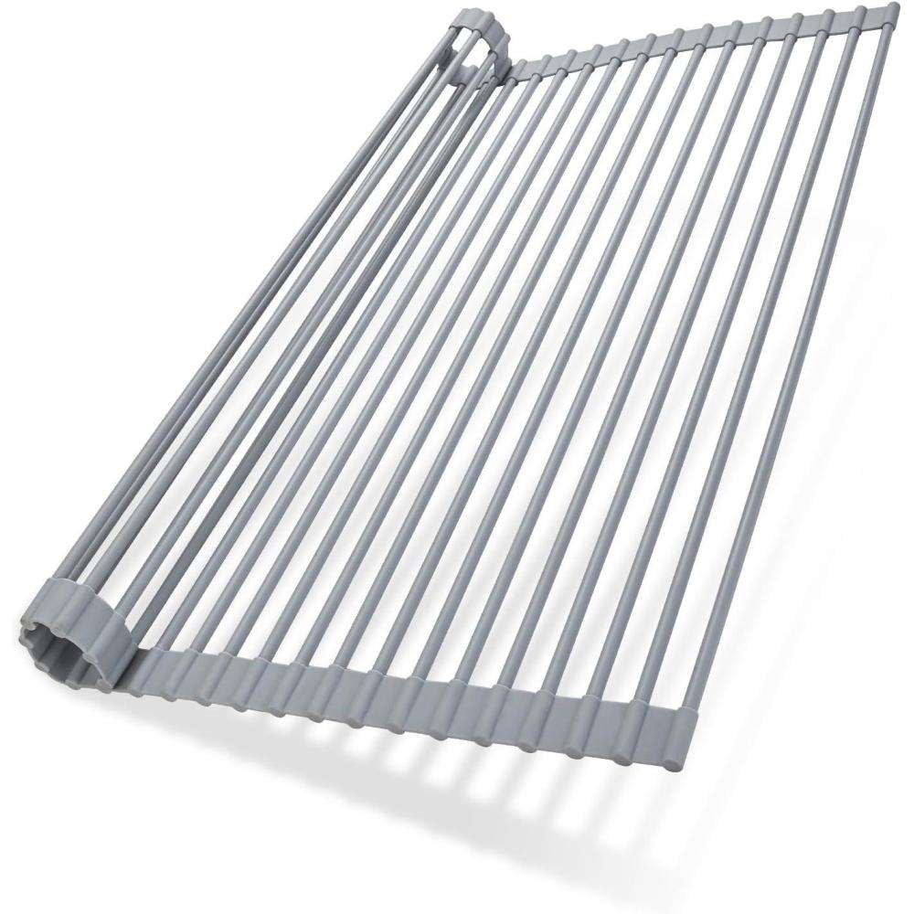 imageOhuhu Roll Up Sink Rack Over The Sink Dish Drying Rack 205quot W x 131quot L Rolling Dish Drainer Foldable Sink Accessories HeatResistant Mat AntiSlip Silicone Coated Dish Racks for Kitchen Counter
