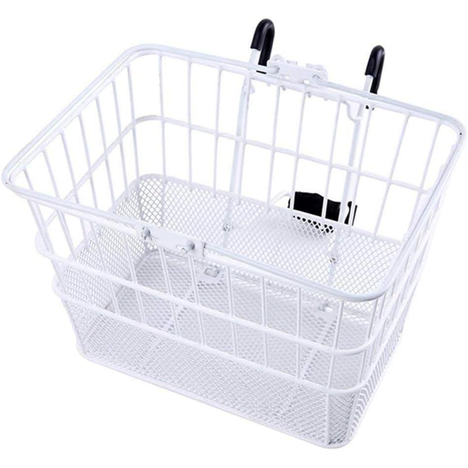 imageOhuhu RustProof Quick Release Front Handlebar Bicycle Lift Off BasketWire Mesh Bike Basket with Holder Mesh Bottom White