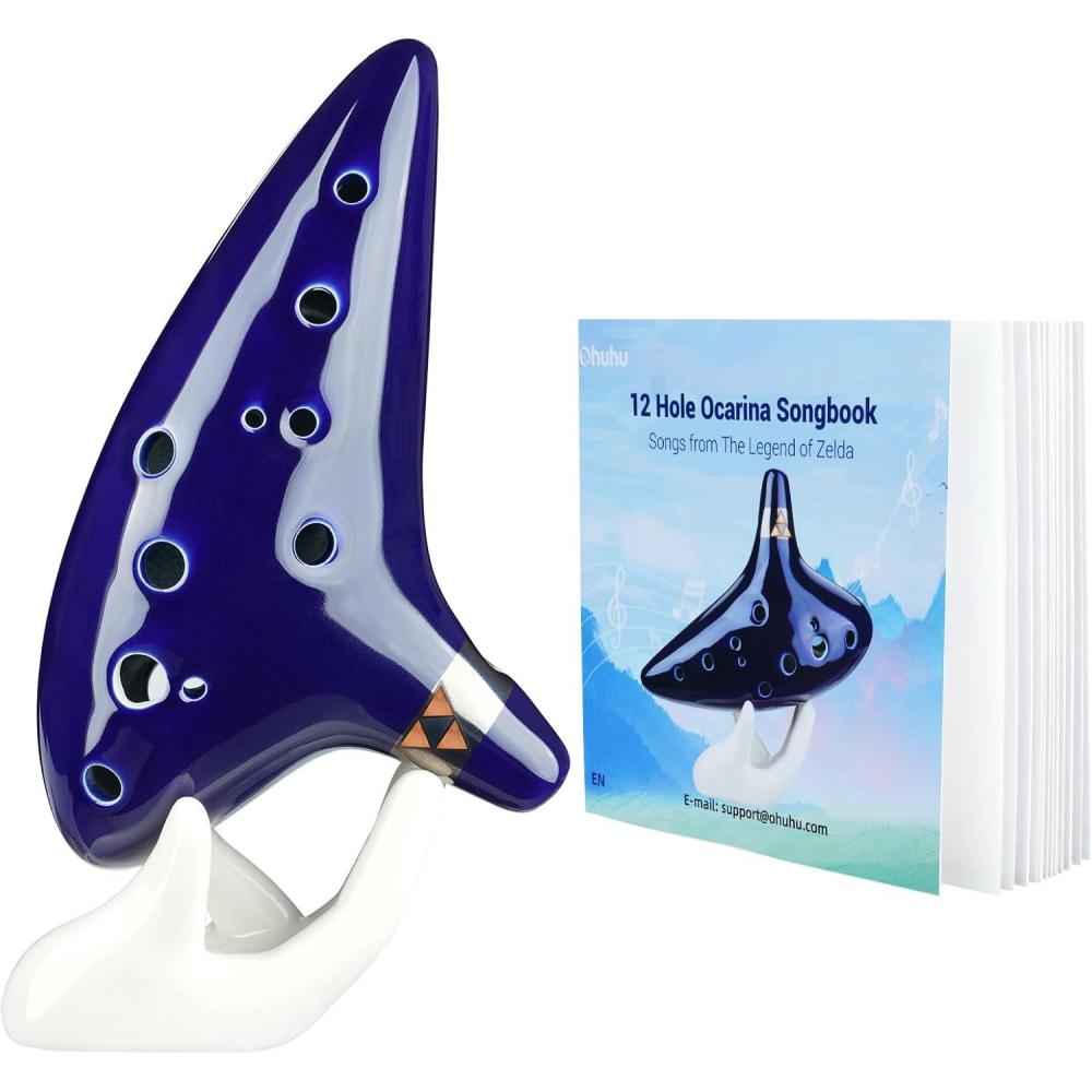 imageOhuhu Zelda Ocarina with Song Book Songs From the Legend of Zelda 12 Hole Alto C Zelda Ocarinas Play by Link Triforce Gift for Zelda Fans with Display Stand Protective BagBlue