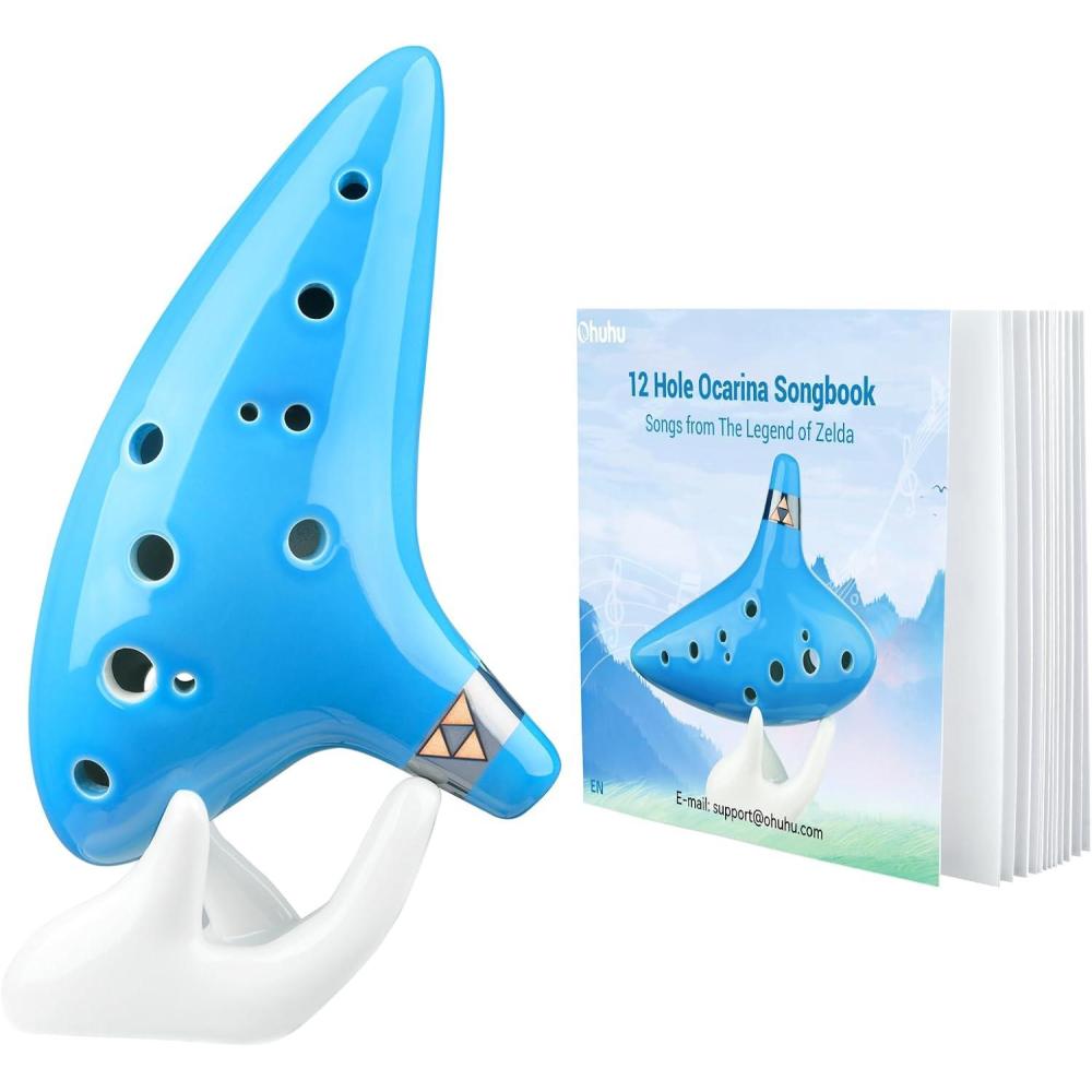 imageOhuhu Zelda Ocarina with Song Book Songs From the Legend of Zelda 12 Hole Alto C Zelda Ocarinas Play by Link Triforce Gift for Zelda Fans with Display Stand Protective BagLight Blue