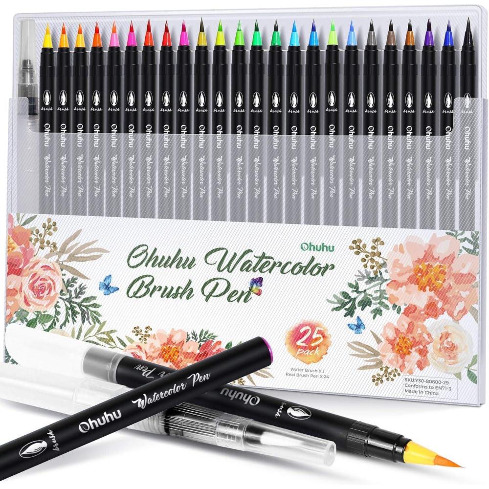 imageProfessional Watercolor Brush Markers Pen 24 Colors of Ohuhu Water Based Drawing Marker Brushes WA Blending Aqua Pen Water Soluble for Adult Coloring Books Comic Calligraphy25