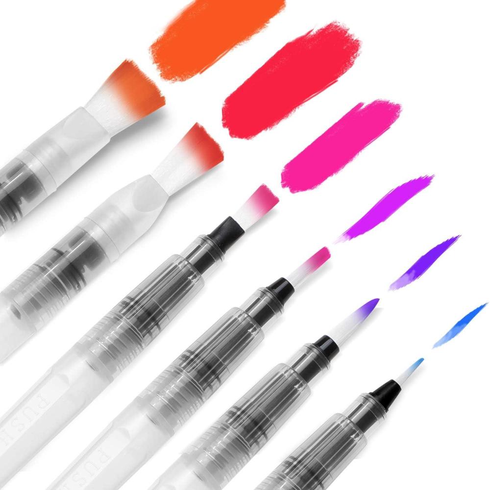 imageWater Color Brush Pen Set Ohuhu Set of 6 Watercolor Paint Brushes for Water Soluble Colored Pencil Watercolor WaterBase Markers Powdered Pigment Watercolor Paints Ideal for Adults Teens Artists