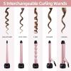 5 in 1 Curling Wand Set: Ohuhu Curling Iron Wand LCD Temperature Display 5Pcs 0.35 to 1.25 Inch Interchangeable Ceramic Barrel Heat Protective Glove for Girls Women Mother Gift Rose Gold(Rose Gold)