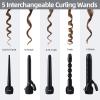 5 in 1 Curling Wand Set: Ohuhu Curling Iron Wand LCD Temperature Display 5Pcs 0.35 to 1.25 Inch Interchangeable Ceramic Barrel Heat Protective Glove for Girls Women Mother Gift Rose Gold(Black)