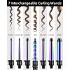 7 in 1 Curling Iron Wand Set, Ohuhu Upgrade Curling Wand with 7Pcs 0.35 to 1.25 Inch Interchangeable Ceramic Barrels and Heat Protective Glove Gifts, Rainbow Color