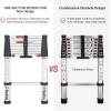 Ohuhu 8.5 FT Aluminum Telescoping Ladder, One-Button Retraction Heavy Duty Extension Ladder for Home, ANSI Certified Collapsible Ladders with Safe Slow Restoring for RV Roof Loft Silver