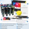 Ohuhu Acrylic Paint Kits with Tutorial for Beginners- 36ml 12 Vibrant Colors with 6 Brushes 3 Paint Canvases Sponge for Kids Painting, Art Supplies for Ceramic, Wood, Fabric, Model, Rock, Metal