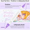 Ohuhu Brush & Fineliner Dual Tips Colored Drawing Pens, 12 Colors Waterproof & Alcohol-proof Calligraphy Brush Micro Pens for Adults, Artists & Beginners Drawing Sketching Bullet Journal Outlining