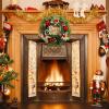 Ohuhu Christmas Wreath, Artificial Christmas Wreaths, Xmas Pine Wreath Garland, Wall Hanging with Gold Leaves, Red Balls, Pine Cones for Front Door Christmas Decorations