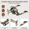Ohuhu Door Handle, Bronze Door Knobs Interior Exterior Door Lock Lever with Key Antique Brass for Bedroom Bathroom Privacy not Keyed Alike Wave Style Entry locksets Zinc Alloy(2 Pack)
