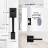 Ohuhu Front Door Lock Set, Heavy Duty Upgraded Front Door Handle Black Locksets with Deadbolt – Entry Exterior Door Handle Sets Single Cylinder Reversible Lever Matte Finish Zinc Alloy Modern Style(front door handle)