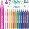 Ohuhu Glitter Markers Pen: 12 Glitter Colors Metallic Shimmer Marker Fine Tip Water-based Ink for Kids Adults DIY Crafts Greeting Birthday Cards Making Mugs Wood