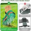 Ohuhu Lawn Aerator Shoes with Hook & Loop Straps, All New Unique Design Free-Installation Heavy Duty Spiked Aerating Sandals, One-Size-Fits-All for Yard Patio Lawn Garden(green)