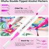 Ohuhu Markers: 48-Color Double Tipped Brush & Chisel Alcohol Markers for Adults Coloring Illustration, Alcohol-based Art Marker Set with Unique Designed Grip, Great Value Pack for Beginners(Landscape & Illustration)