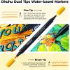 Ohuhu Markers Brush Tip 80-Colors with 72-Sheet Coloring Book – Double Tipped Markers for Adults Coloring Books – Art Marker Set Bundles with 100% Bleed-Proof Coloring Pages – Fine & Brush Dual Tips(48 Colors & 36 Pages Stress-Relief Coloring Book)