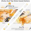 Ohuhu Markers Paper-friendly No Peeling Water-based 60 Colors Dual Brush Fine Tips Coloring Markers for Adult Coloring Books No Bleeding Drawing Pens for Kids Adults Beginner Calligraphy