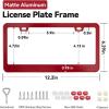 Ohuhu Matte Aluminum License Plate Frame with Red Screw Caps, 2Pcs 2 Holes Red Licenses Plates Frames, Car Licenses Plate Covers Holders for US Vehicles(Red)