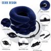 Ohuhu Neck Traction Neck Cervical Traction Collar Device for Neck Shoulder Back Head Pain Relief Inflatable Spine Alignment Pillow, Dark Blue