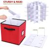 Ohuhu Ornament Storage Box, Xmas Decorations Figurine Containers, 600D Oxford Cloth Keeps 64 Ornaments, Christmas Storage Bins with Lids Holiday Ornament Organizer with Back Pocket (Tag Bar Design)