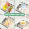 Ohuhu Over Sink Dish Drying Rack, Expandable Multipurpose Roll Up Dish Racks, Up to 23” with 2 Utensil Holders, Dish Drainer for Kitchen Counter Sink Organizer Heat-Resistant Mat